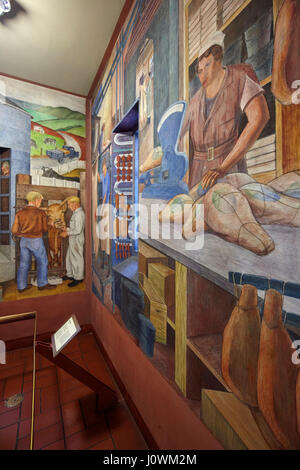 Fresco Murals inside Coit Tower, San Francisco, California, United States Stock Photo