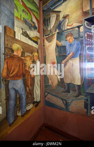 Fresco Murals inside Coit Tower, San Francisco, California, United States Stock Photo