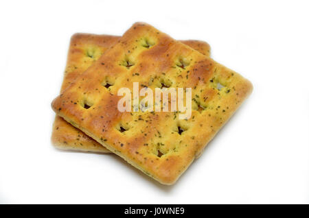 Salty crackers stack isolated on white background Stock Photo