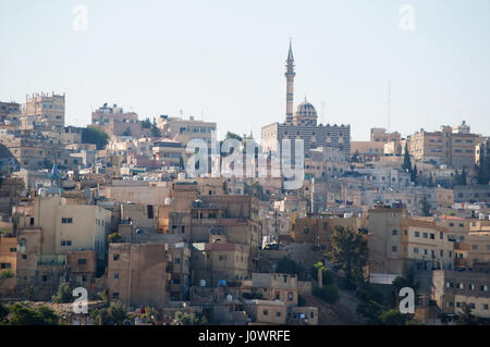 Jordan: skyline of Amman with the Abu Darwish Mosque, built in 1961 on the top of a hill in the traditional Levantine architecture Stock Photo