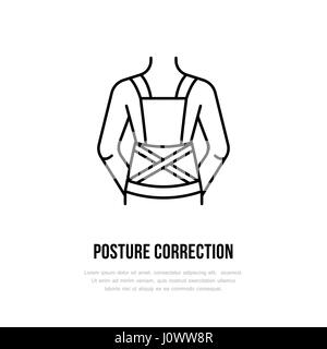 Posture correction icon, line logo. Flat sign for trauma rehabilitation equipment shop Stock Vector