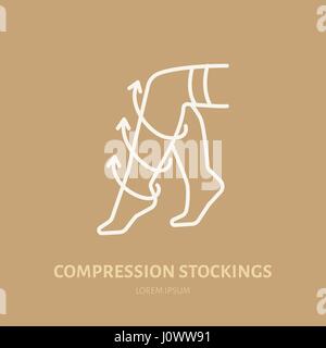 Compression stockings icon, line logo. Flat sign for surgery rehabilitation equipment shop Stock Vector