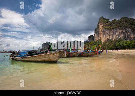 Longtail boats on Railay Beach, Ao Nang, Krabi province, Thailand, Southeast Asia Stock Photo