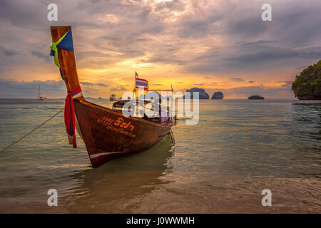 Ao Nang beach, Railay, Krabi province, Thailand: longtail boat at sunset Stock Photo