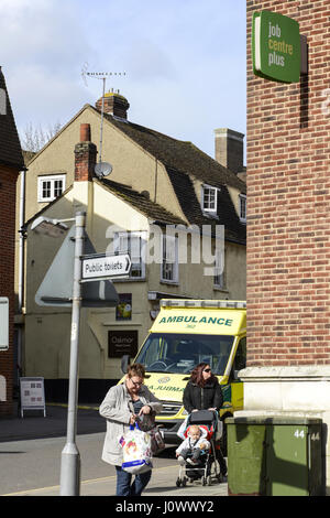 Ambulance outside Job Centre, Fairfield Road, Braintree, Essex Stock Photo