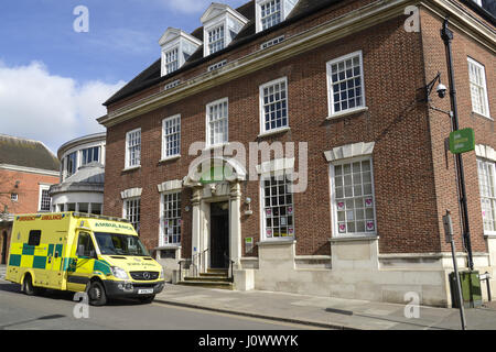 Ambulance outside Job Centre, Fairfield Road, Braintree, Essex Stock Photo