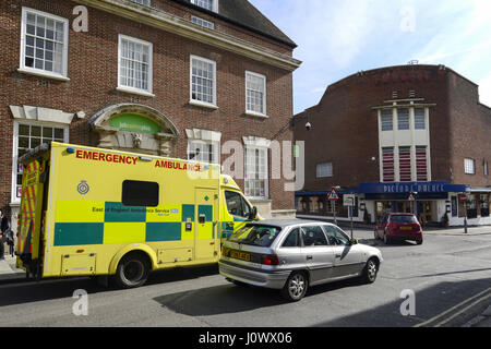 Ambulance outside Job Centre, Fairfield Road, Braintree, Essex Stock Photo