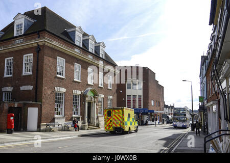 Ambulance outside Job Centre, Fairfield Road, Braintree, Essex Stock Photo