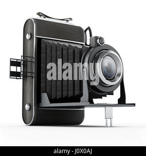 Vintage analogue camera isolated on white background. Stock Photo