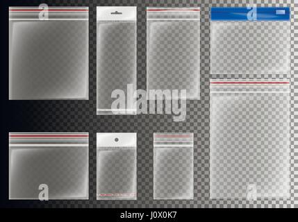Transparent Plastic Pocket Bags collection Stock Vector
