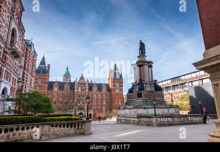 London, UK - April 5, 2017: The Royal College of Music and Royal Albert hall entrance statue at south Kensington as seen on a sunny spring morning Stock Photo