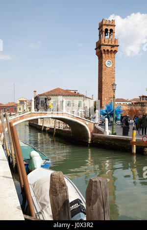 Clock Tower on Campo Santo Stefano, Murano, Veneto, Italy Stock Photo