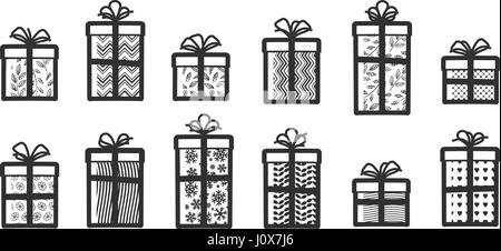 Gifts, set icons. Surprise, wrapping, gift box symbol. Vector illustration Stock Vector