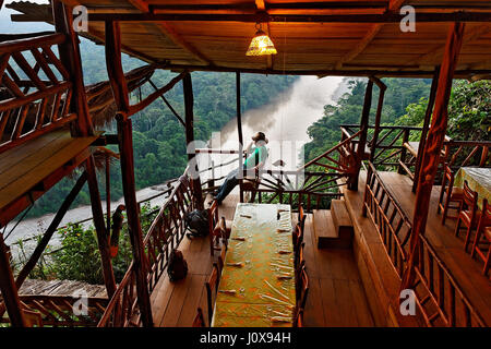 Amazon tourist lodge on the Anzu River, Ecuador Stock Photo