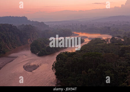 Sunrise in River Anzu, Amazon rainforest, Ecuador Stock Photo