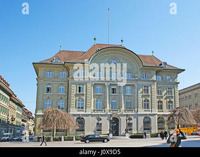 BERN, SWITZERLAND - MARCH 3, 2011: The headquarters of the Swiss National Bank (SNB), located in the Bundesplatz square, on March 3 in Bern. Stock Photo