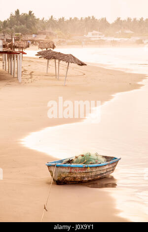 Fishing boat sits on the shore of Stone Island near Mazatlan, Sinaloa, Mexico. Stock Photo