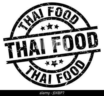 thai food round grunge black stamp Stock Vector