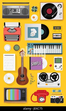 Retro Classic Entertainment Media Mixed Set Icon Illustration Vector Stock Vector
