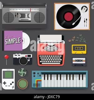 Retro Classic Entertainment Media Mixed Set Icon Illustration Vector Stock Vector