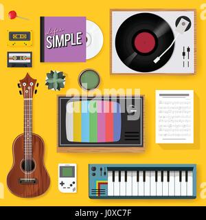 Retro Classic Music Entertainment Media Mixed Icon Illustration Vector Stock Vector