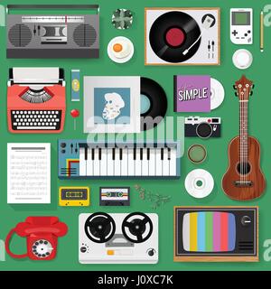 Retro Classic Entertainment Media Mixed Set Icon Illustration Vector Stock Vector