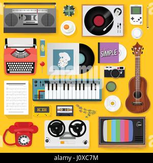 Retro Classic Entertainment Media Mixed Set Icon Illustration Vector Stock Vector