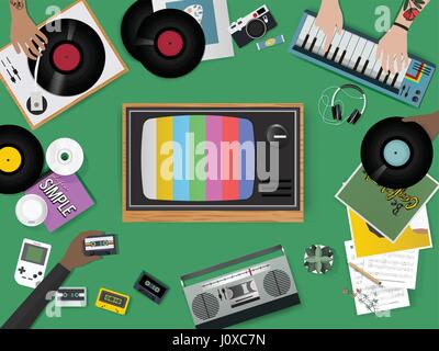 Retro Music Entertainment Media Mixed Icon Illustration Vector Stock Vector