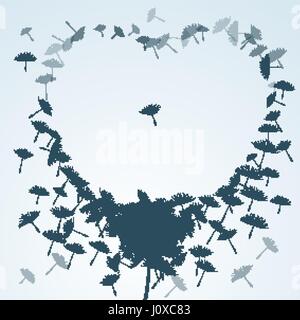 floral background flying dandelion forming love frame alt Stock Vector