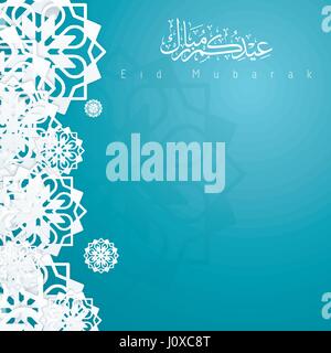 Eid Mubarak background design with arabic text and geometric pattern for greeting card celebration Stock Vector