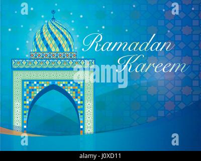 Ramadan Kareem Vector Mosque Muslim Graphics with Colorful Geometrical Ornament Mosaic Stock Vector