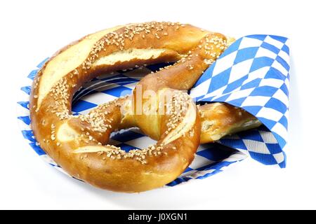 traditional Bavarian Oktoberfest pretzel isolated on white background Stock Photo
