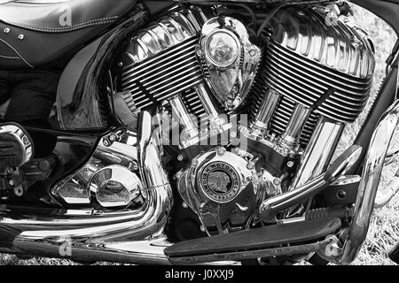 Chromed engine on a classic Indian Motorcycle Stock Photo
