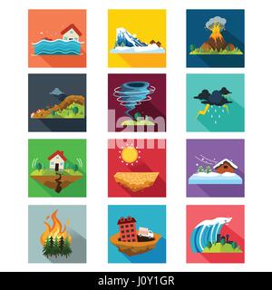 A vector illustration of natural disaster icon sets Stock Vector