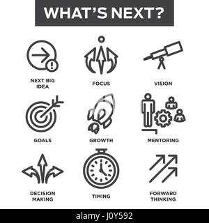 What's Next Icon Set with Big Idea, Mentoring, Decision Making, and Forward Thinking etc Icons Stock Vector