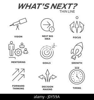 What's Next Icon Set with Big Idea, Mentoring, Decision Making, and Forward Thinking etc Icons Stock Vector