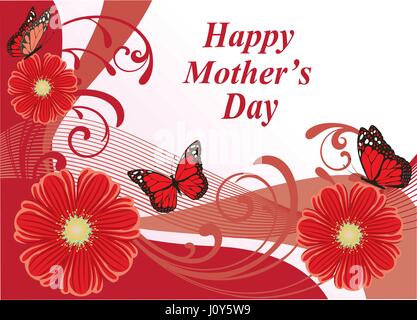 vector illustration of mother's day card with butterflies and flowers Stock Vector