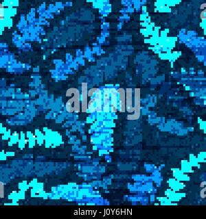 Vector Denim floral seamless pattern. Jeans background with hand drawing doodle leaves. Blue jeans cloth background Stock Vector