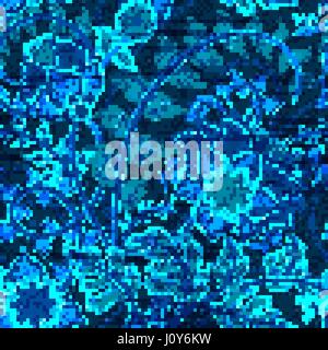 Vector Denim floral seamless pattern. Jeans background with fantasy flowers. Blue jeans cloth background Stock Vector