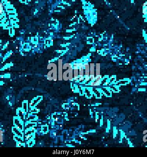 Vector Denim floral seamless pattern. Jeans background with berries and leaves. Blue jeans cloth background Stock Vector