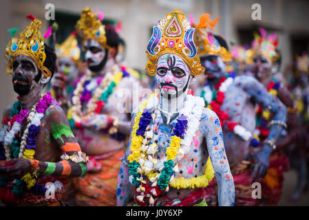 Body painted man at  Gajan festival in Sonapalashi, West bengal Stock Photo