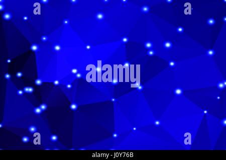 Dark blue abstract low poly geometric background with defocused lights Stock Vector