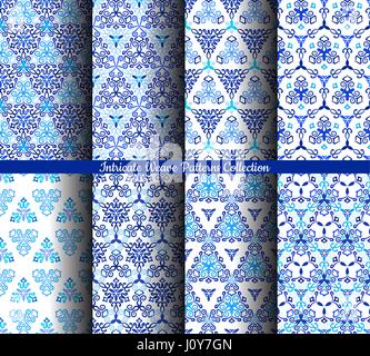 Hand Drawn Weave Blue Patterns Collection Stock Vector
