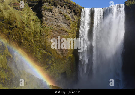 Skogafoss Waterfall and rainbow, Skogar, South Iceland Stock Photo