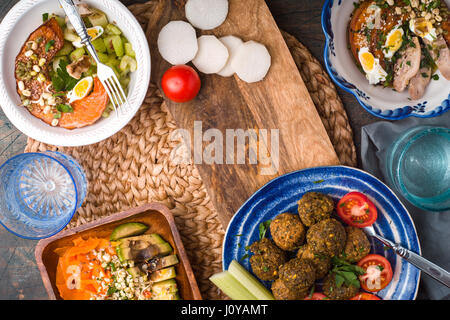 Vegetable salads, falafel on the table horizontal Stock Photo