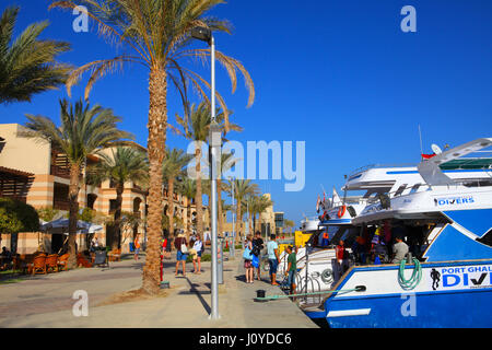 PORT GHALIB, EGYPT - APRIL 02, 2017: Port Ghalib, a beautiful port, marina and tourist town near Marsa Alam, Egypt Stock Photo