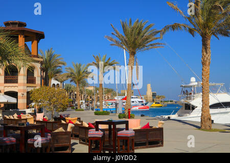 PORT GHALIB, EGYPT - APRIL 02, 2017: Port Ghalib, a beautiful port, marina and tourist town near Marsa Alam, Egypt Stock Photo