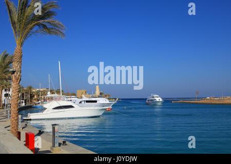 PORT GHALIB, EGYPT - APRIL 02, 2017: Port Ghalib, a beautiful port, marina and tourist town near Marsa Alam, Egypt Stock Photo