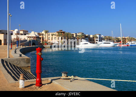 PORT GHALIB, EGYPT - APRIL 02, 2017: Port Ghalib, a beautiful port, marina and tourist town near Marsa Alam, Egypt Stock Photo