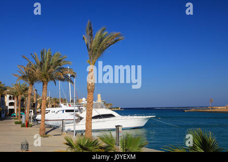 PORT GHALIB, EGYPT - APRIL 02, 2017: Port Ghalib, a beautiful port, marina and tourist town near Marsa Alam, Egypt Stock Photo